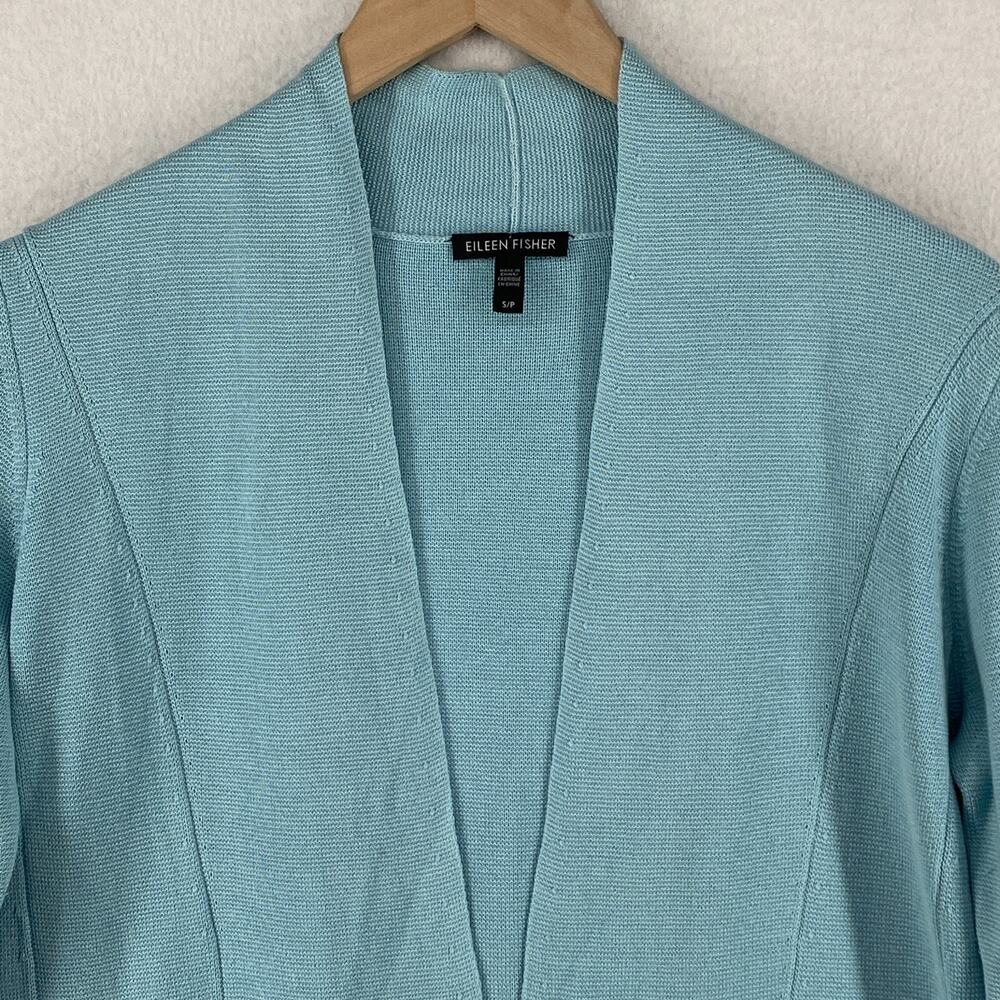 EILEEN FISHER Cardigan S Silk Organic Cotton Interlock Blazer Open Front Blue - Picture 4 of 15